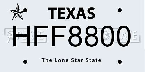 HFF8800 Texas License Plate