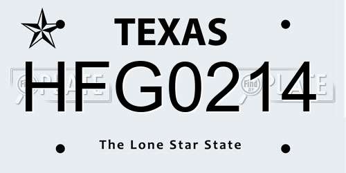 HFG0214 Texas License Plate