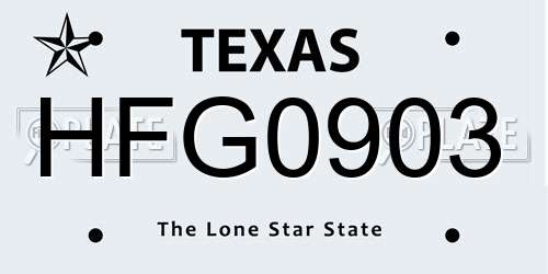 HFG0903 Texas License Plate