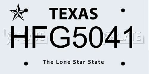 HFG5041 Texas License Plate