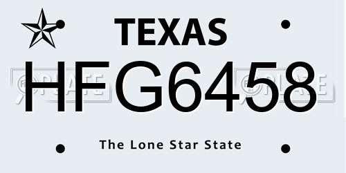 HFG6458 Texas License Plate