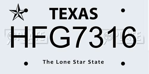 HFG7316 Texas License Plate