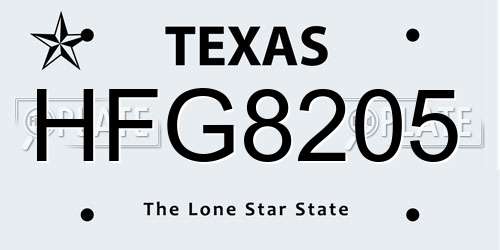 HFG8205 Texas License Plate
