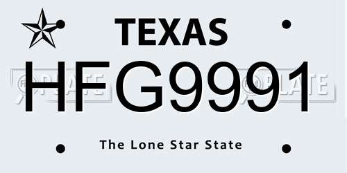 HFG9991 Texas License Plate