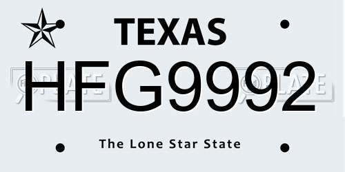 HFG9992 Texas License Plate