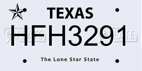 HFH3291 Texas License Plate