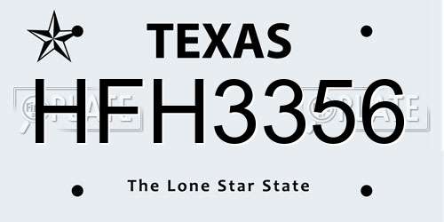 HFH3356 Texas License Plate