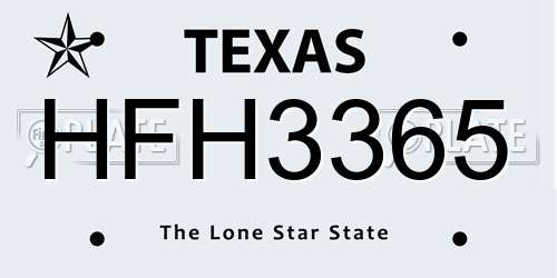 HFH3365 Texas License Plate