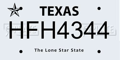 HFH4344 Texas License Plate