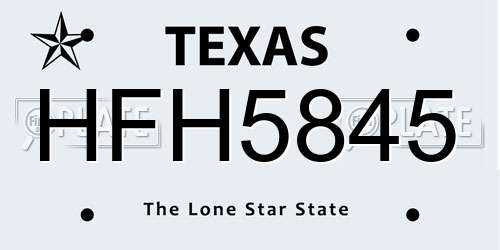 HFH5845 Texas License Plate