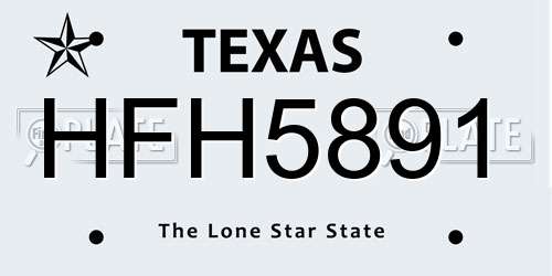 HFH5891 Texas License Plate