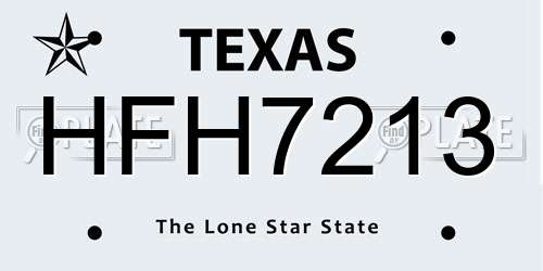 HFH7213 Texas License Plate