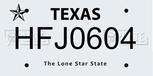 HFJ0604 Texas License Plate