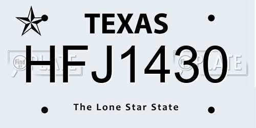 HFJ1430 Texas License Plate