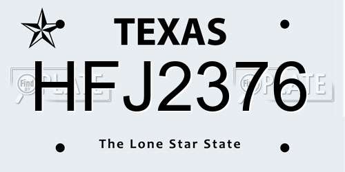 HFJ2376 Texas License Plate