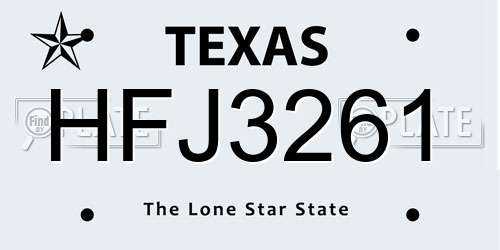 HFJ3261 Texas License Plate