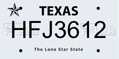 HFJ3612 Texas License Plate