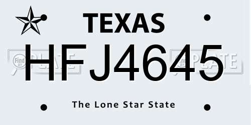 HFJ4645 Texas License Plate