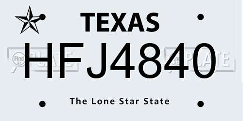 HFJ4840 Texas License Plate