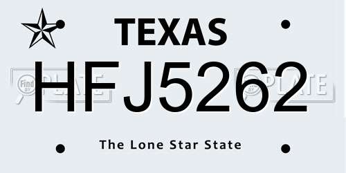 HFJ5262 Texas License Plate