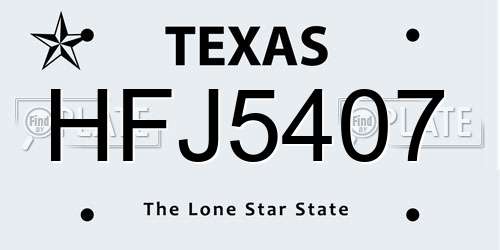 HFJ5407 Texas License Plate