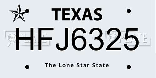 HFJ6325 Texas License Plate