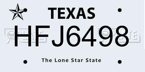 HFJ6498 Texas License Plate