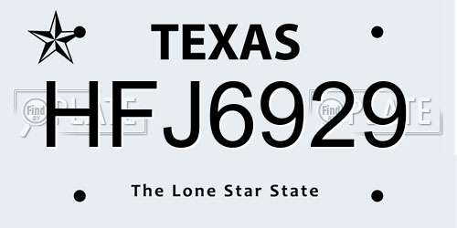 HFJ6929 Texas License Plate