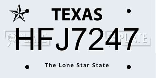 HFJ7247 Texas License Plate