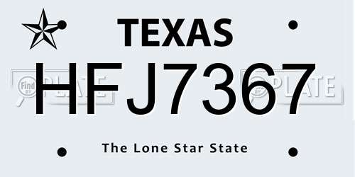 HFJ7367 Texas License Plate