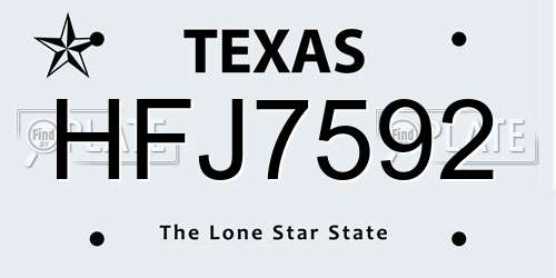 HFJ7592 Texas License Plate