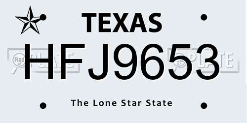 HFJ9653 Texas License Plate