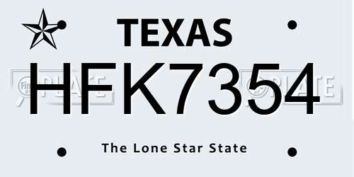 HFK7354 Texas License Plate