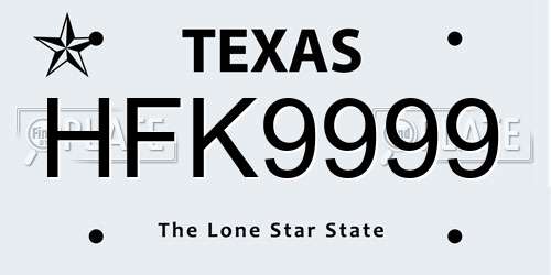 HFK9999 Texas License Plate