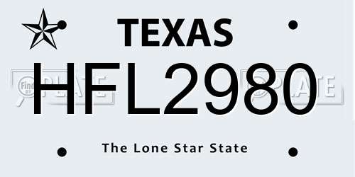HFL2980 Texas License Plate