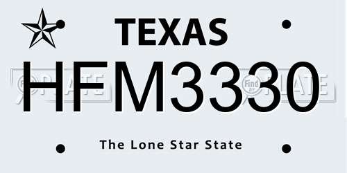 HFM3330 Texas License Plate