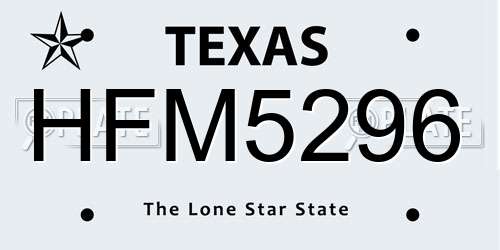 HFM5296 Texas License Plate