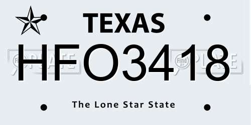 HFO3418 Texas License Plate