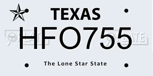 HFO755 Texas License Plate