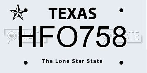 HFO758 Texas License Plate