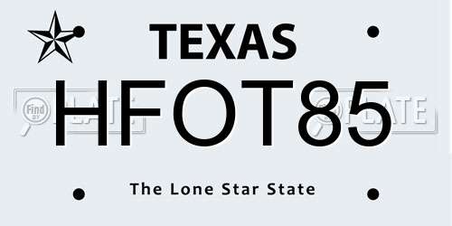 HFOT85 Texas License Plate