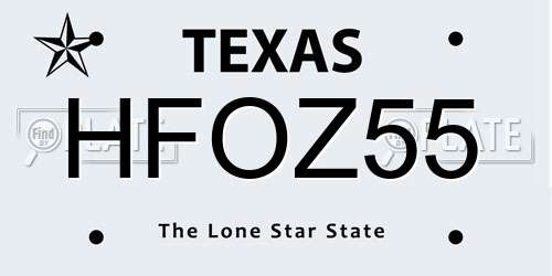 HFOZ55 Texas License Plate