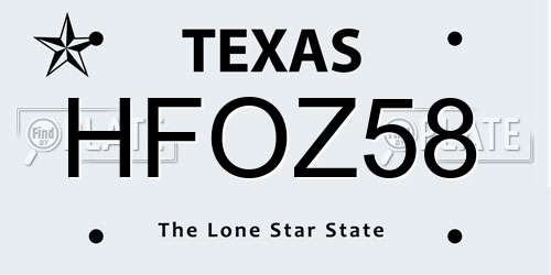HFOZ58 Texas License Plate