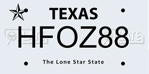 HFOZ88 Texas License Plate