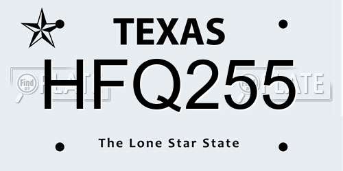 HFQ255 Texas License Plate