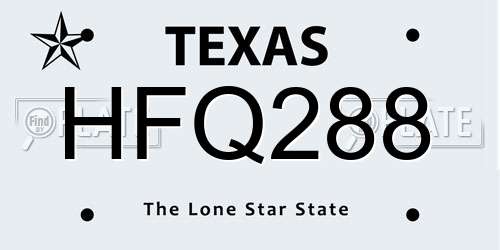 HFQ288 Texas License Plate