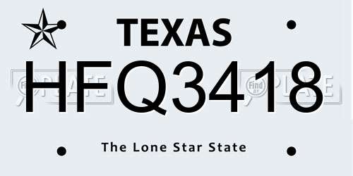 HFQ3418 Texas License Plate