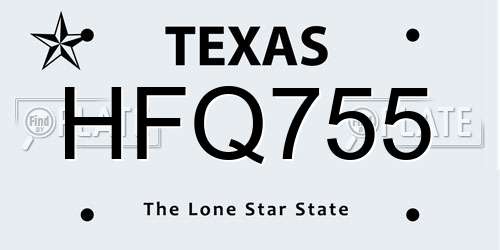 HFQ755 Texas License Plate