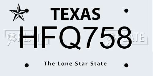 HFQ758 Texas License Plate