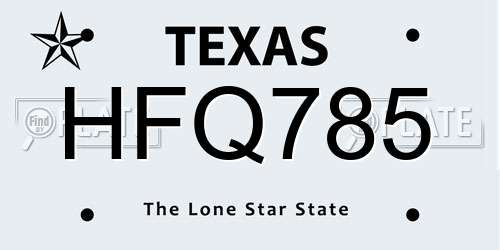 HFQ785 Texas License Plate